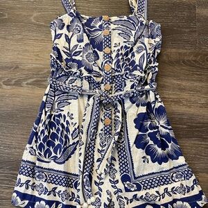 Farm Rio Blue and White Romper. Size S. Gently Worn.